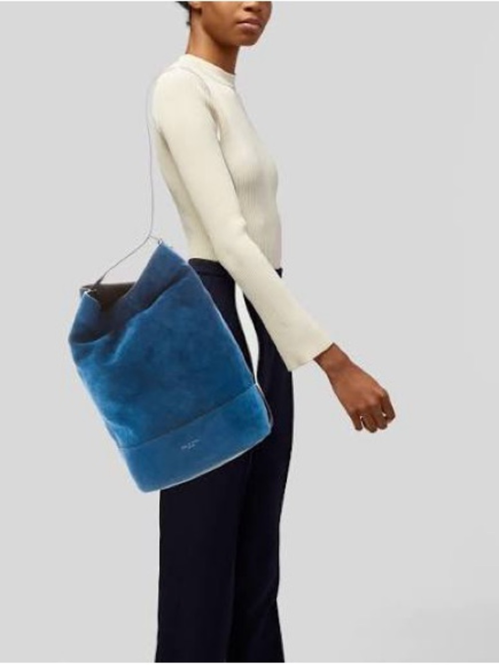 Rag & Bone Nappa Leather/Suede Walker Sling Bucket Bag Bright Blue